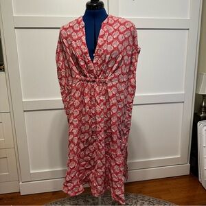 Pink and Orange Plunge Dolman Sleeve kaftan